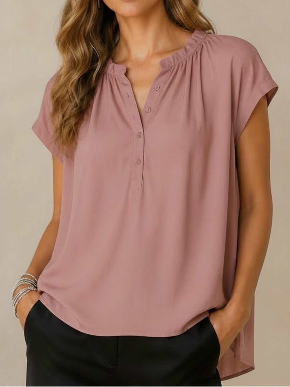 NWT SPLENDID Paloma Short Sleeve Partial Button High-Low Hem Top Size Medium